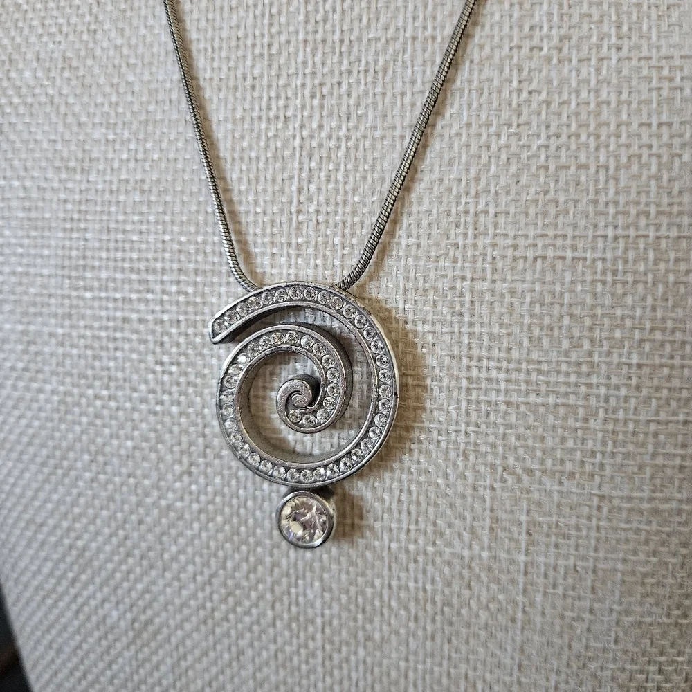 Brighton Vintage Elegant Whirl Spiral Pendant Necklace Silver Statement Jewelry